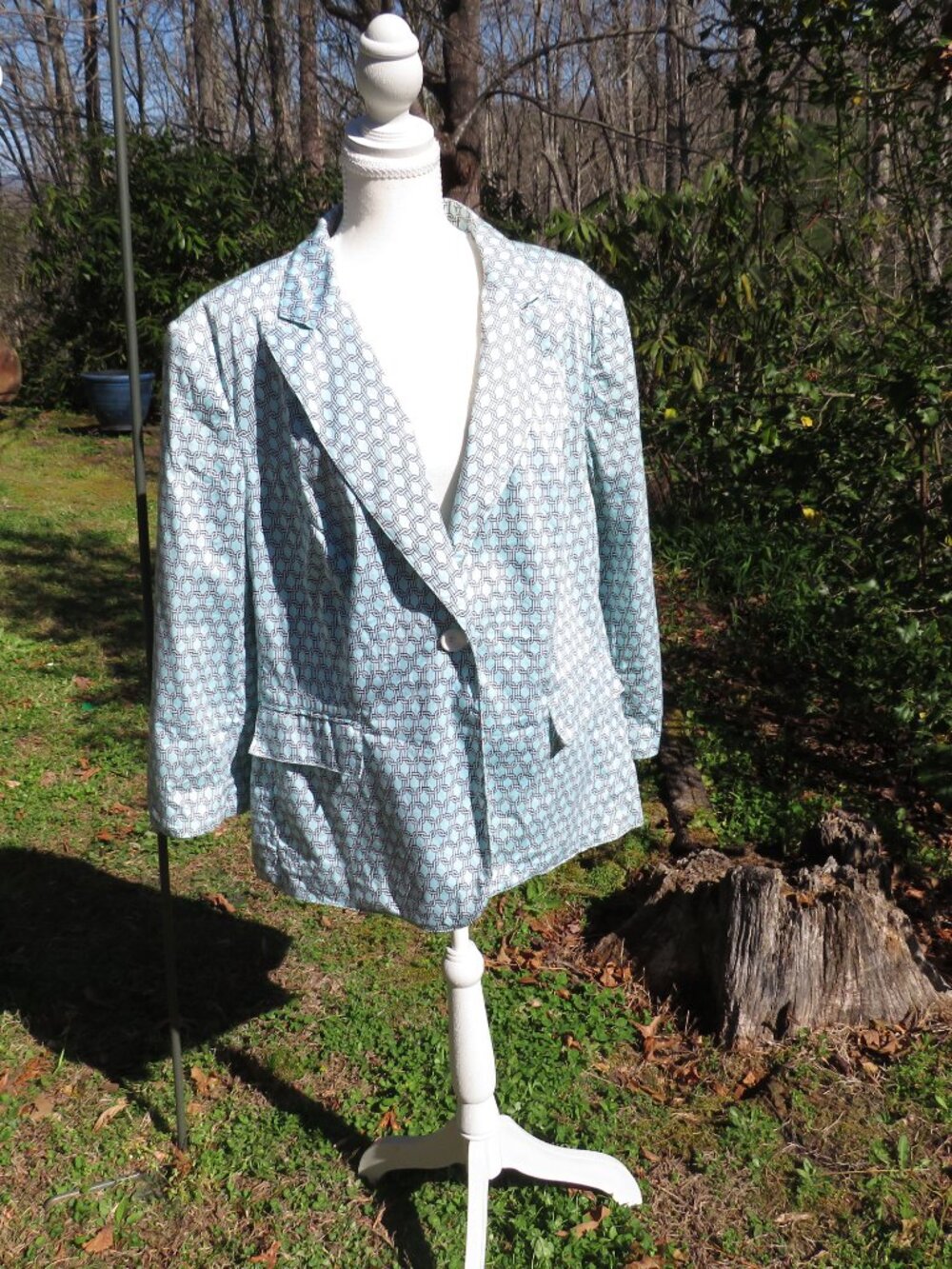 Emily Women's Plus Size 22W Blazer Jacket Aqua Chain Link Print Cotton